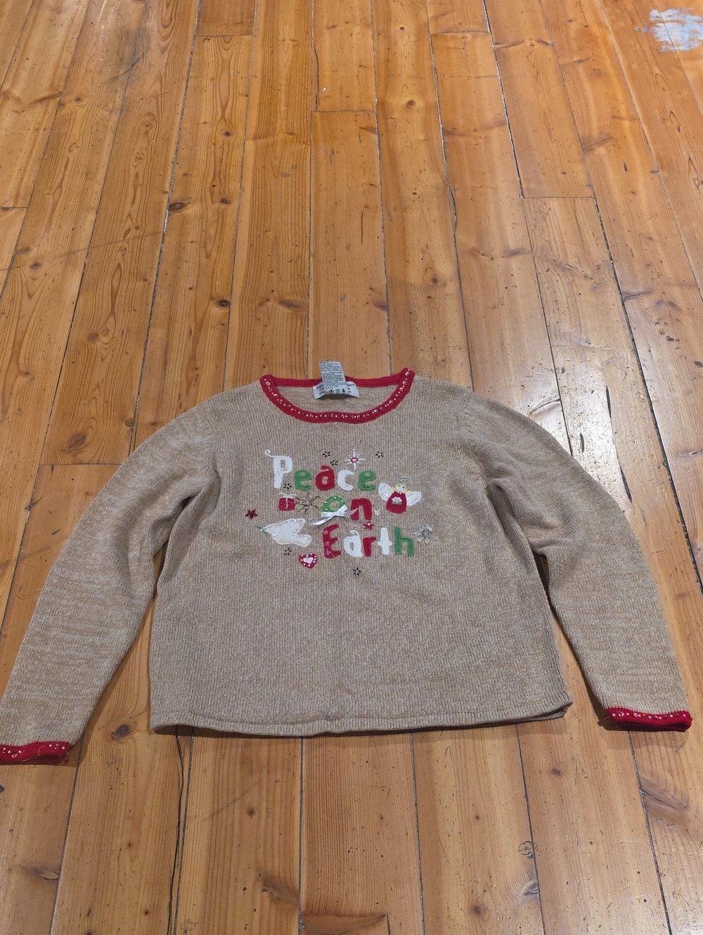 Holiday 'Peace on Earth' Crewneck Sweater - Tan